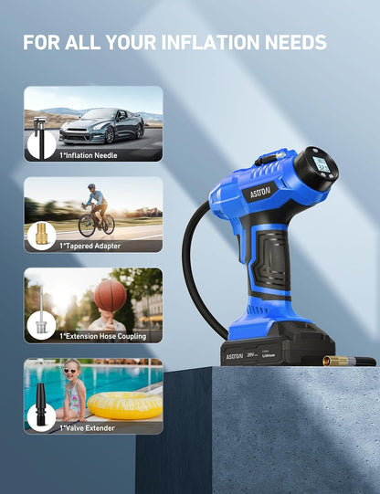 C2 Cordless Tire Inflator Air Compressor 20V Rechargeable Battery Powered 160PSI Portable Handheld Air Pump with 12V Car Power Adapter Digital Pressure Gauge for Cars Motorcycles Gift Blue